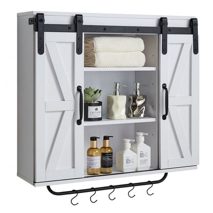  Bathroom Wall Cabinet Medicine Cabinet with Tower Bar and 2 Doors White