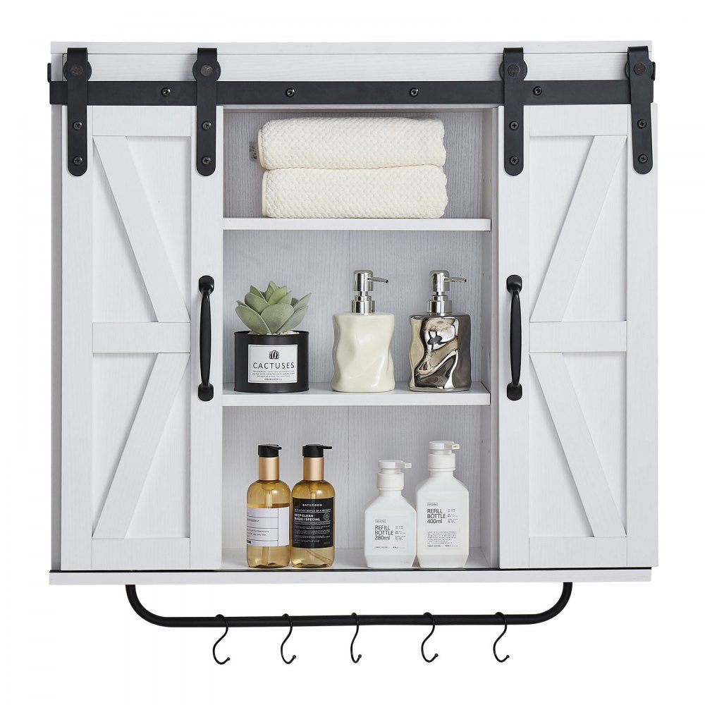  Bathroom Wall Cabinet Medicine Cabinet with Tower Bar and 2 Doors White