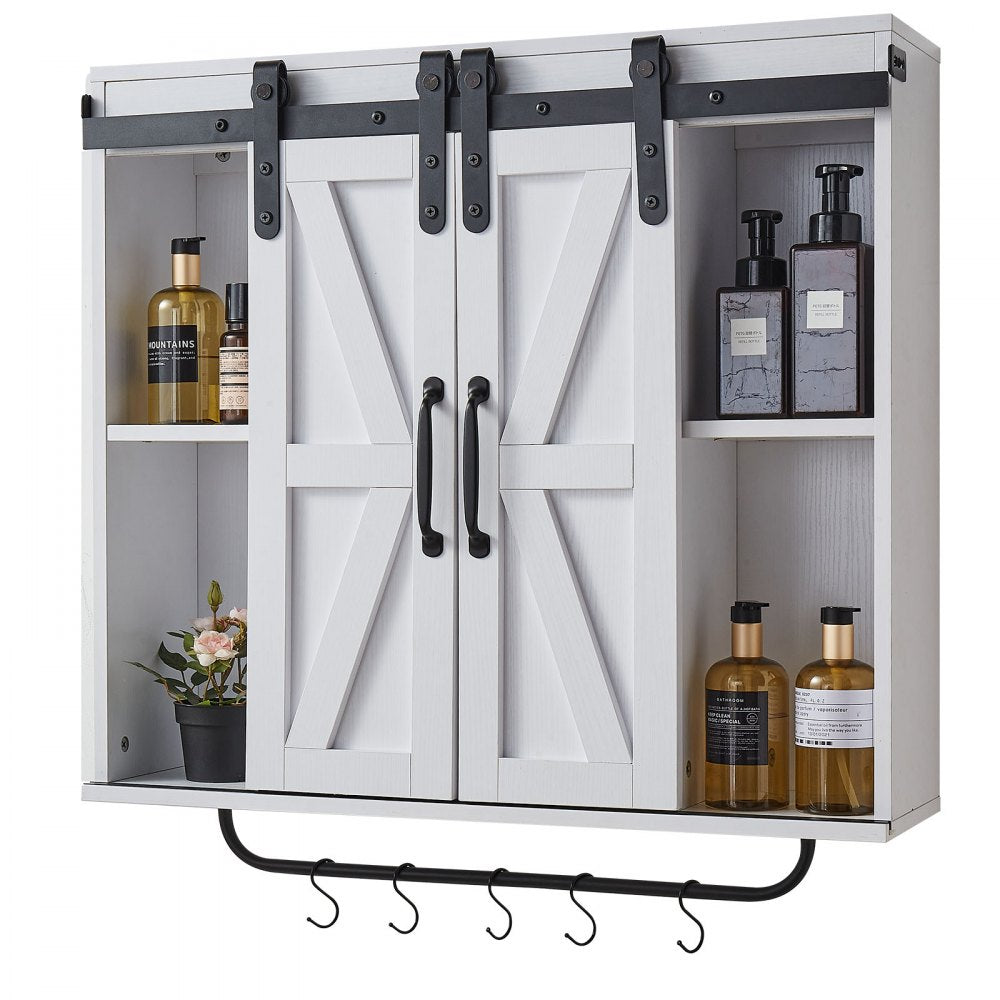  Bathroom Wall Cabinet Medicine Cabinet with Tower Bar and 2 Doors White