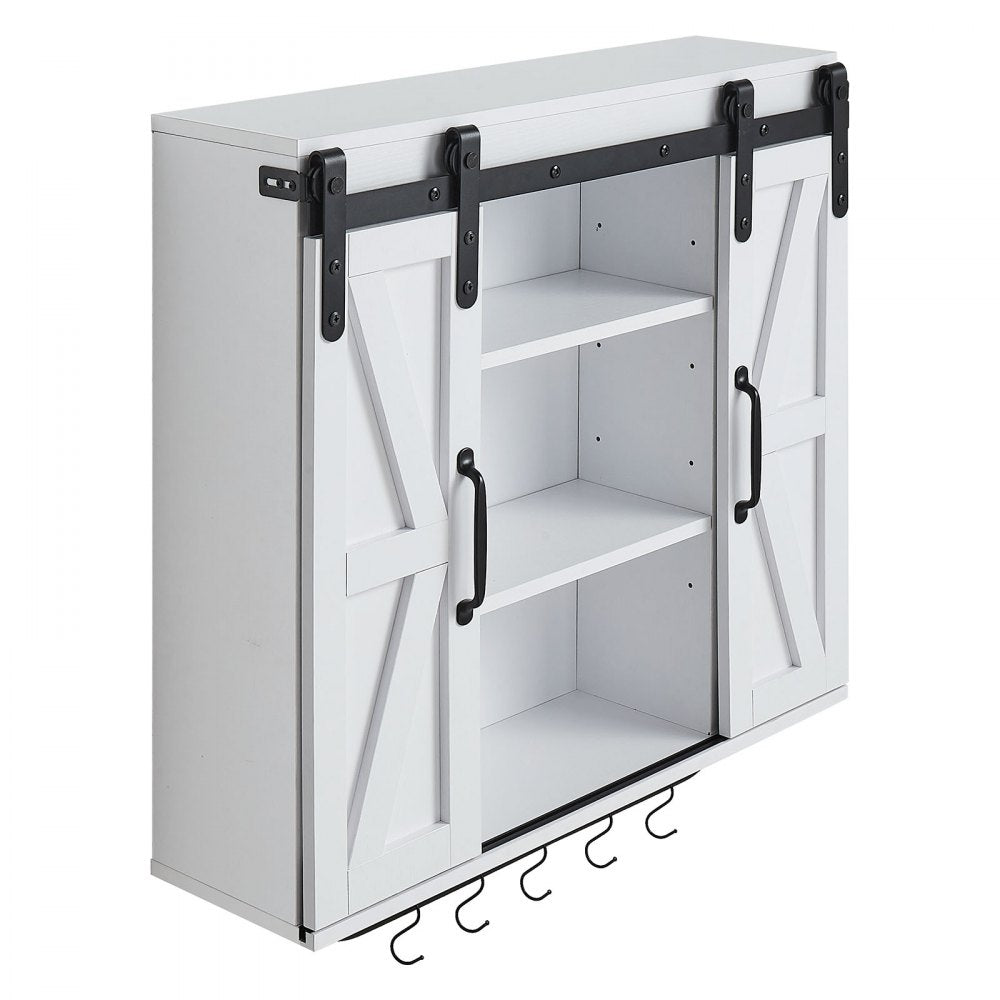  Bathroom Wall Cabinet Medicine Cabinet with Tower Bar and 2 Doors White