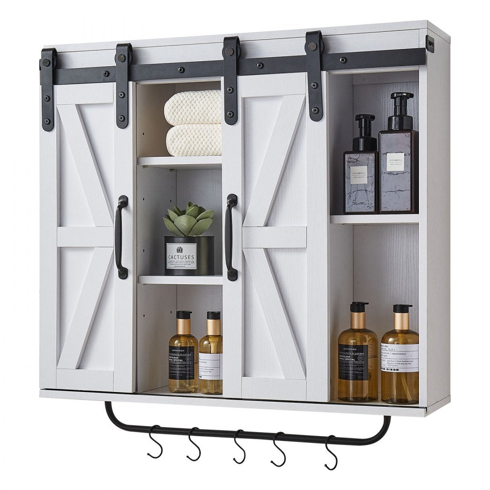  Bathroom Wall Cabinet Medicine Cabinet with Tower Bar and 2 Doors White