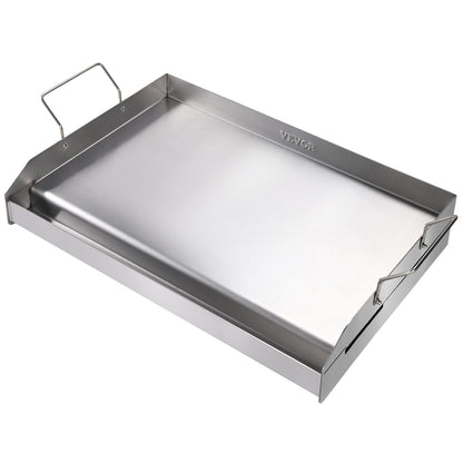 Stainless Steel Double Burner Griddle Pan, 0.59m x 0.39m, Non-Stick with Handles