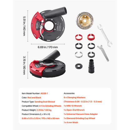 VEVOR Angle Grinder Dust Shroud 4-5 in 6 Clamping Washers & 5 in Grinding Wheel