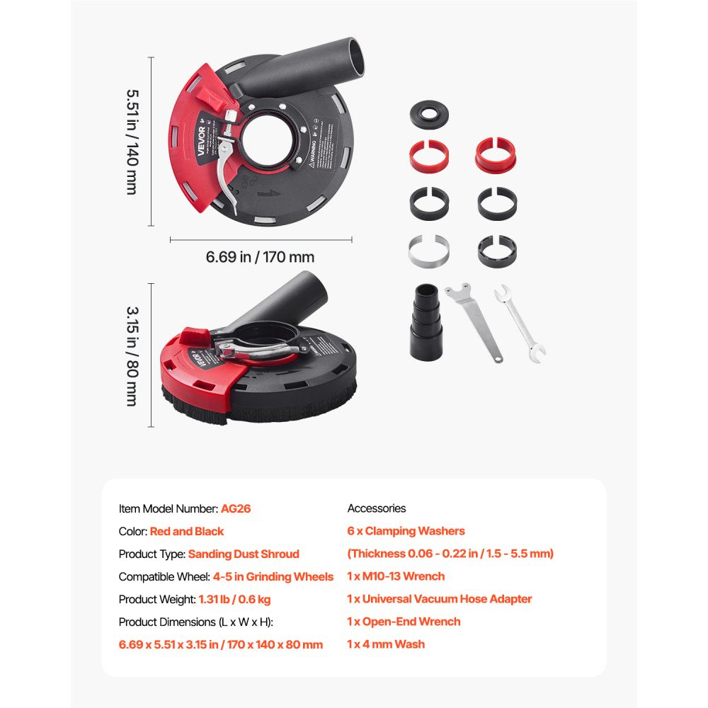 VEVOR Angle Grinder Dust Shroud 100-125mm with Clamping Washer Connect to Vacuum