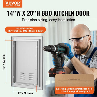 Stainless Steel Outdoor BBQ Kitchen Access Door, 0.36x0.51m, Vertical Mount