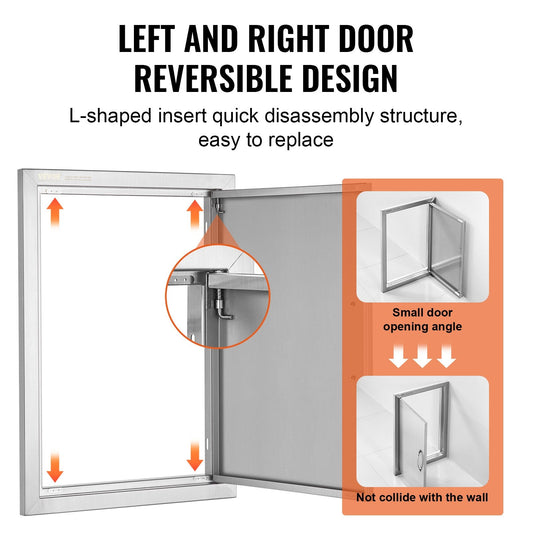 Stainless Steel Outdoor Kitchen Access Door, 0.41x0.56m, Single Flush Mount