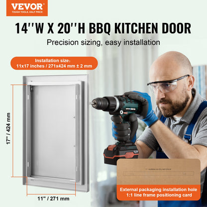 VEVOR BBQ Access Door, 355x508 mm Single Outdoor Kitchen Door, Stainless Steel Flush