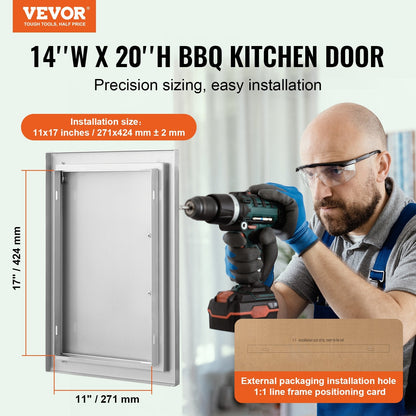 Stainless Steel Outdoor BBQ Kitchen Access Door, 0.36x0.51 m, Easy Install