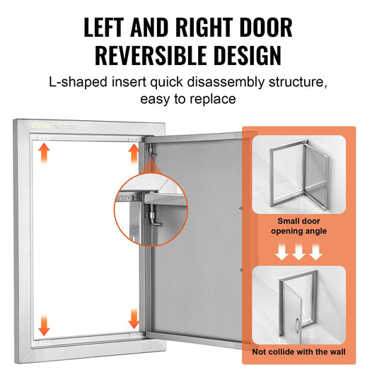 Stainless Steel Outdoor BBQ Kitchen Access Door, 0.36x0.51 m, Easy Install