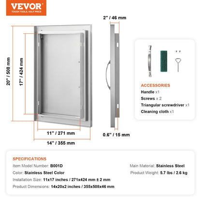 Stainless Steel Outdoor BBQ Kitchen Access Door, 0.36x0.51 m, Easy Install