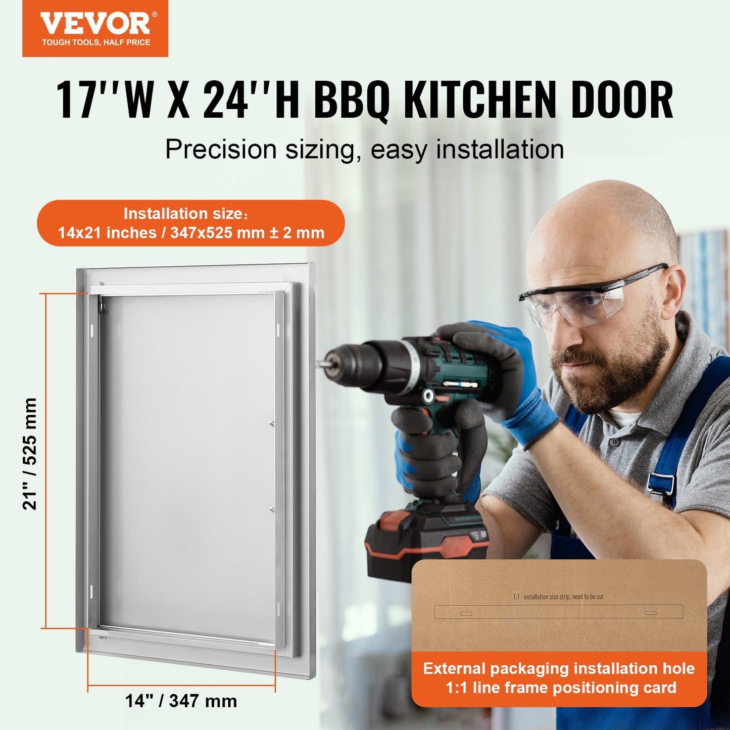 VEVOR BBQ Access Door, 432x610 mm Single Outdoor Kitchen Door, Stainless Steel Flush