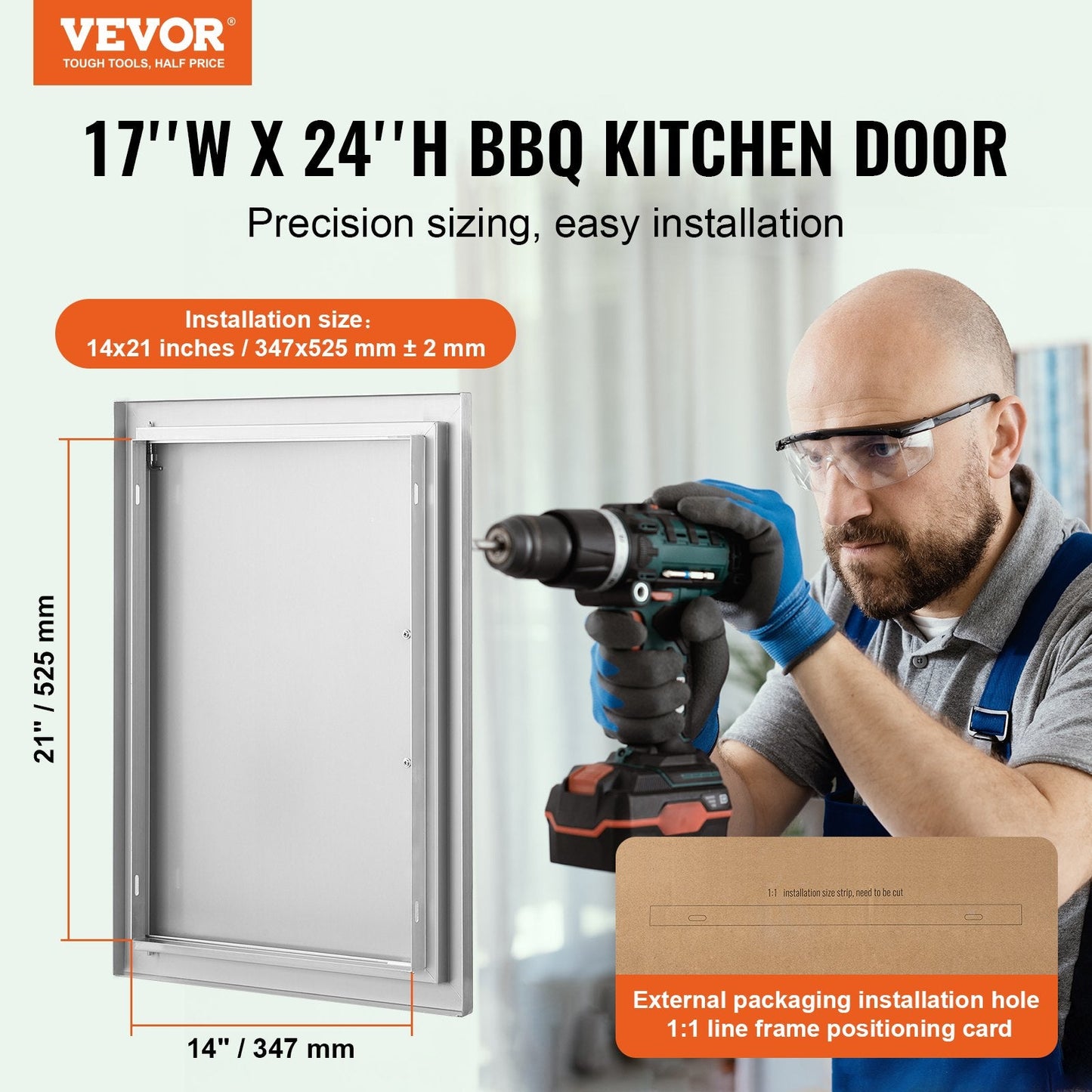 Stainless Steel Outdoor BBQ Access Door, 0.43x0.61m, Vertical Mount with Handle