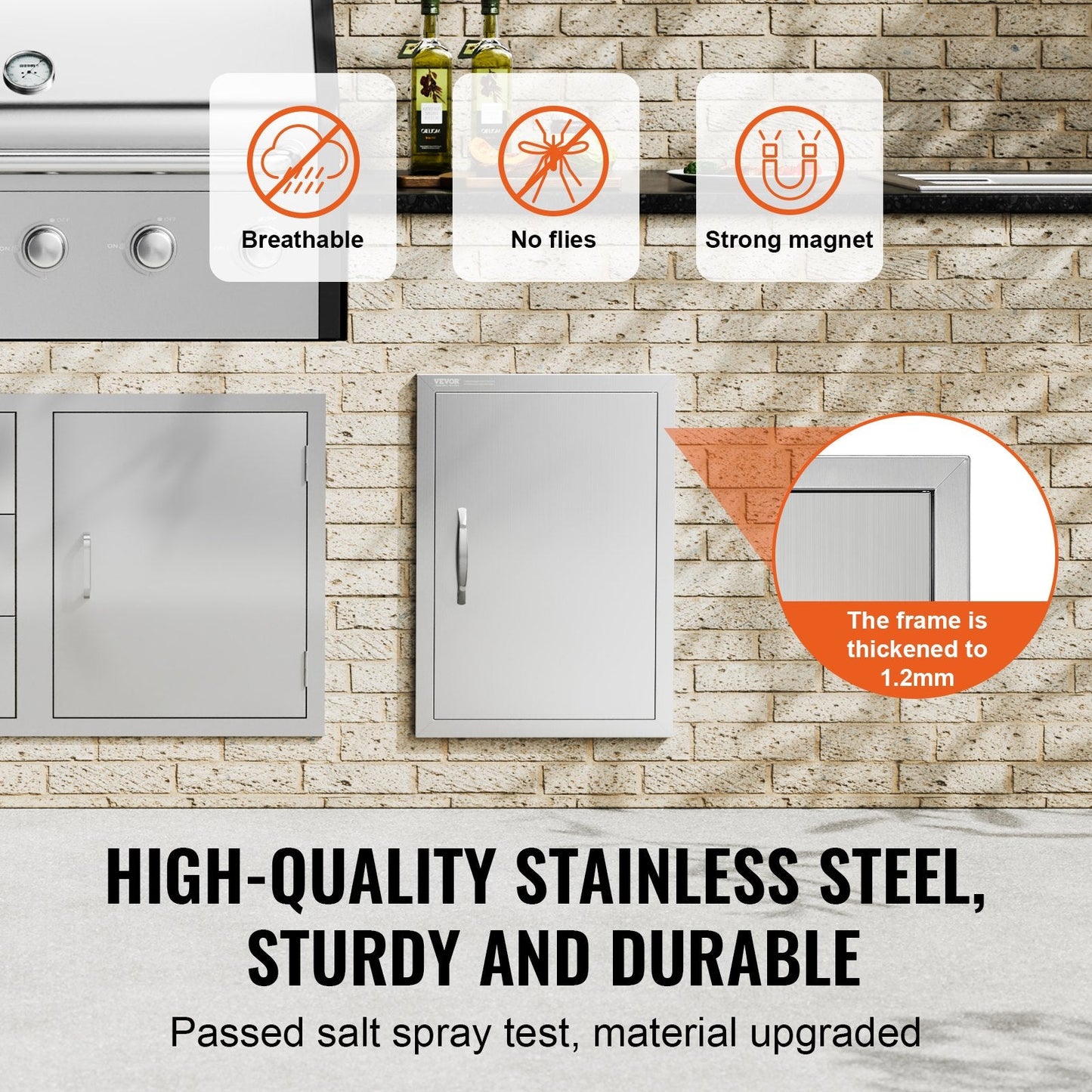Stainless Steel Outdoor BBQ Access Door, 0.43x0.61m, Vertical Mount with Handle