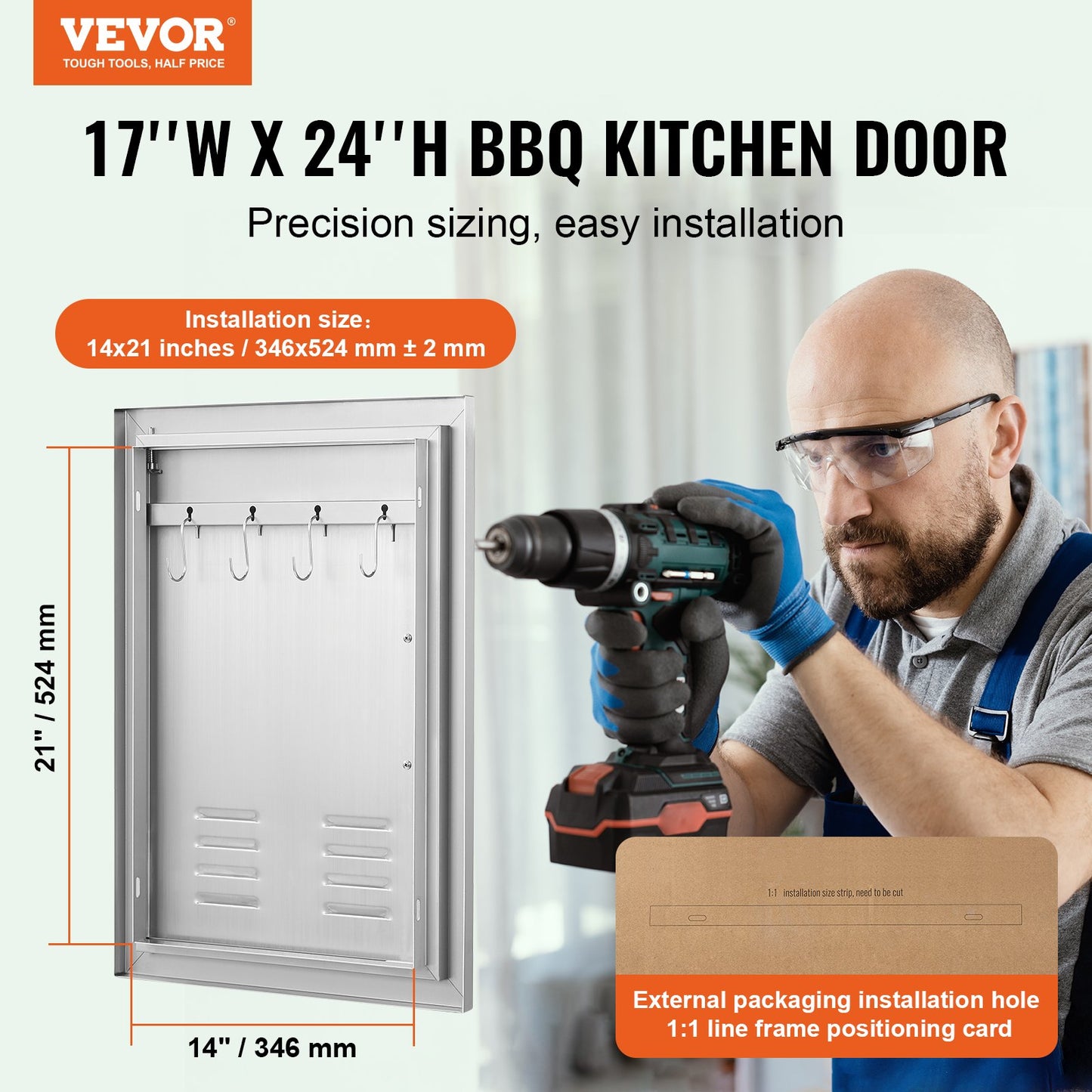 VEVOR BBQ Access Door, 610x431 mm Single Outdoor Kitchen Door, Stainless Steel Flush