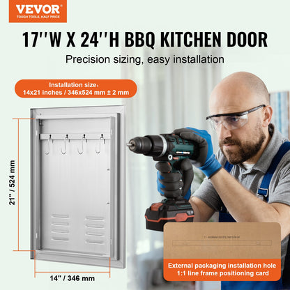 VEVOR BBQ Access Door, 610x431 mm Single Outdoor Kitchen Door, Stainless Steel Flush