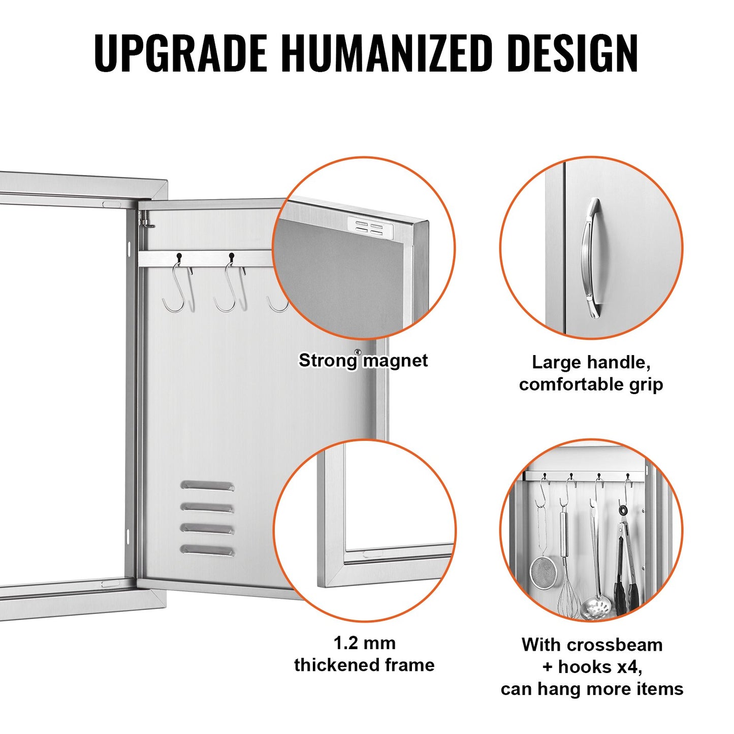 VEVOR BBQ Access Door, 610x431 mm Single Outdoor Kitchen Door, Stainless Steel Flush