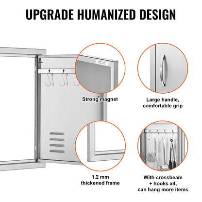 VEVOR BBQ Access Door, 610x431 mm Single Outdoor Kitchen Door, Stainless Steel Flush