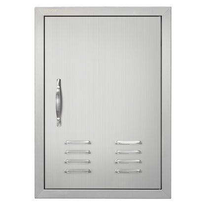 Stainless Steel Outdoor BBQ Door, 0.61x0.43m, Single Flush Mount with Vents & Hook