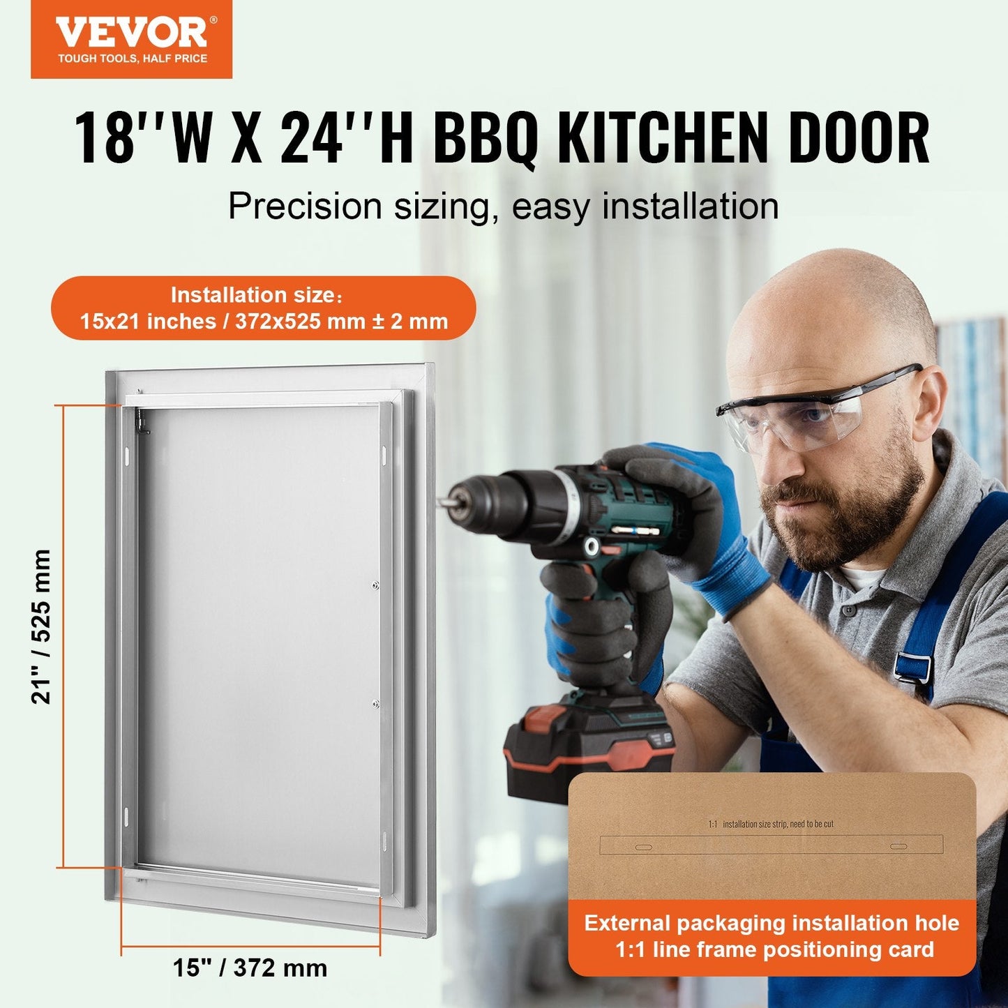 Stainless Steel Outdoor Kitchen Access Door, 0.46x0.61m, for BBQ Island/Cabinet