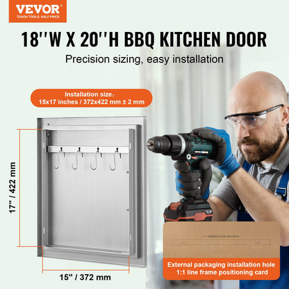 VEVOR BBQ Access Door, 457x508 mm Single Outdoor Kitchen Door, Stainless Steel Flush