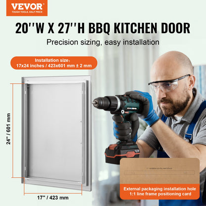 VEVOR BBQ Access Door, 508x686 mm Single Outdoor Kitchen Door, Stainless Steel Flush