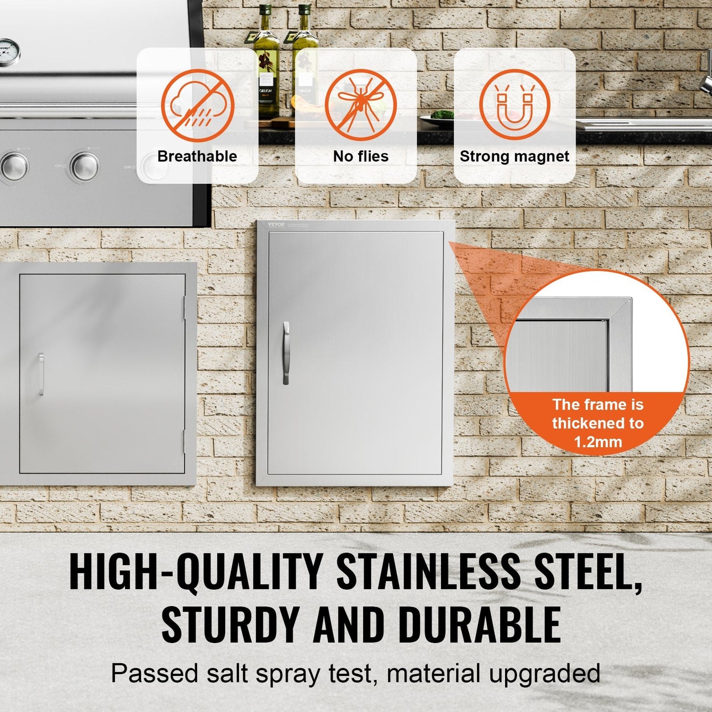 Stainless Steel Outdoor Kitchen Door, 0.5x0.7m, for BBQ Island & Grilling Station