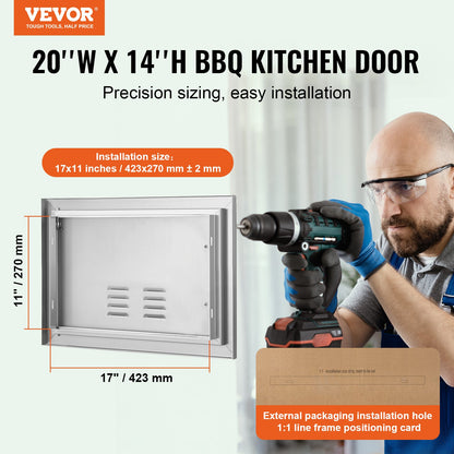 VEVOR BBQ Access Door, 508x356 mm Single Outdoor Kitchen Door, Stainless Steel Flush