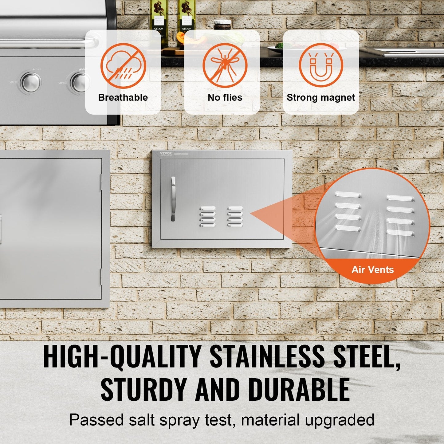 Stainless Steel Outdoor BBQ Island Access Door, 0.5x0.35m, with Handle & Vents