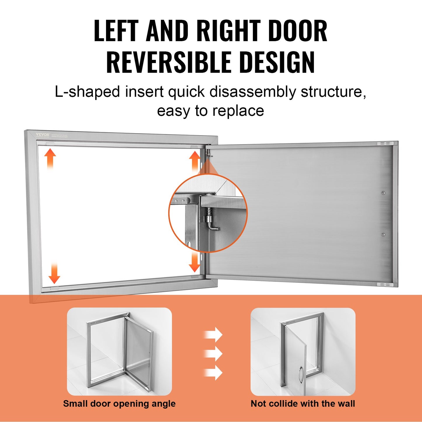 VEVOR BBQ Access Door, 610x432 mm Single Outdoor Kitchen Door, Stainless Steel Flush