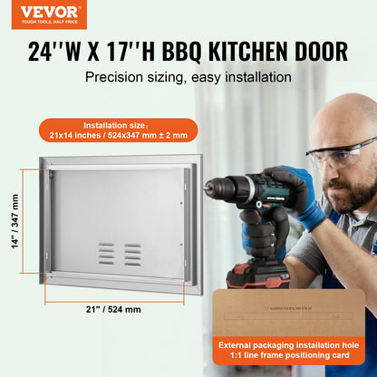 VEVOR BBQ Access Door, 610x432 mm Single Outdoor Kitchen Door, Stainless Steel Flush