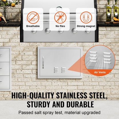 Stainless Steel Outdoor BBQ Access Door with Handle and Vents, 0.61x0.43 m
