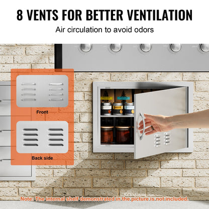 Stainless Steel Outdoor BBQ Access Door with Handle and Vents, 0.61x0.43 m