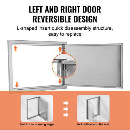 VEVOR BBQ Access Door, 685x508 mm Single Outdoor Kitchen Door, Stainless Steel Flush