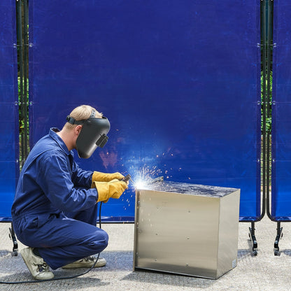 Welding Screen with Frame, 1.74 x 1.74 m Welding Curtain Screen, Flame-Resistant Vinyl Protection Screens with Lockable Swivel Wheels & 6-Level UV Protection for Workshop/Industrial Use, Blue