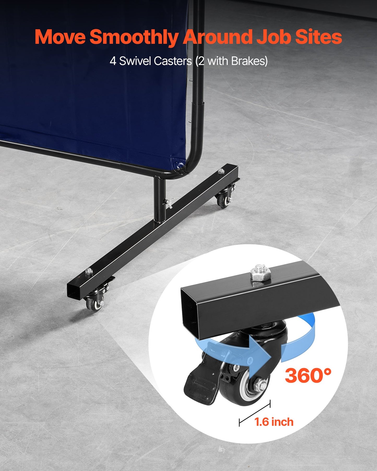Welding Screen with Frame, 1.74 x 2.34m Welding Curtain Screen, Flame-Resistant Vinyl Protection Screens with Lockable Swivel Wheels & 6-Level UV Protection for Workshop/Industrial Use, Blue