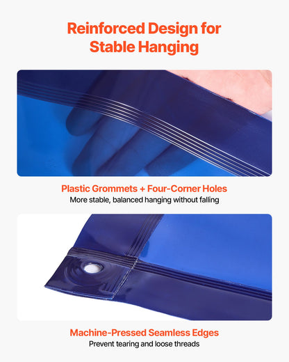 Welding Screen with Frame, 1.74 x 2.34m Welding Curtain Screen, Flame-Resistant Vinyl Protection Screens with Lockable Swivel Wheels & 6-Level UV Protection for Workshop/Industrial Use, Blue
