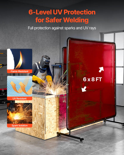 2PCS Welding Curtains, 1.74 x 2.34m Welding Screen Curtain, Flame-Resistant Vinyl Safety Protective Screen with 6-Level UV Protection & Hanging Holes, Portable for Workshop/Industrial Use, Red