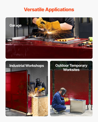 2PCS Welding Curtains, 1.74 x 2.34m Welding Screen Curtain, Flame-Resistant Vinyl Safety Protective Screen with 6-Level UV Protection & Hanging Holes, Portable for Workshop/Industrial Use, Red