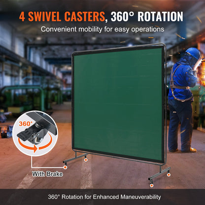 Portable 1.8m x 1.8m Green Welding Screen with Frame and Wheels, UV Protection