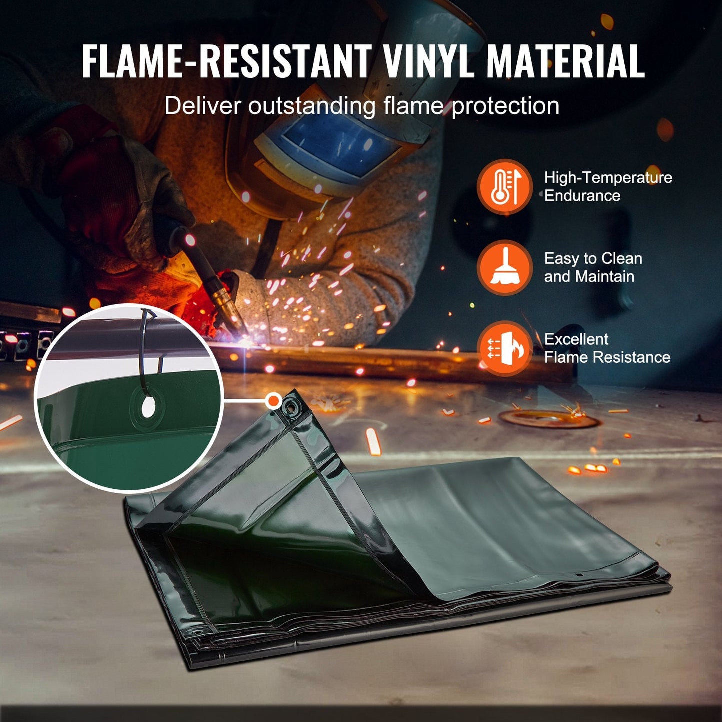 Portable 1.8m x 1.8m Green Welding Screen with Frame and Wheels, UV Protection