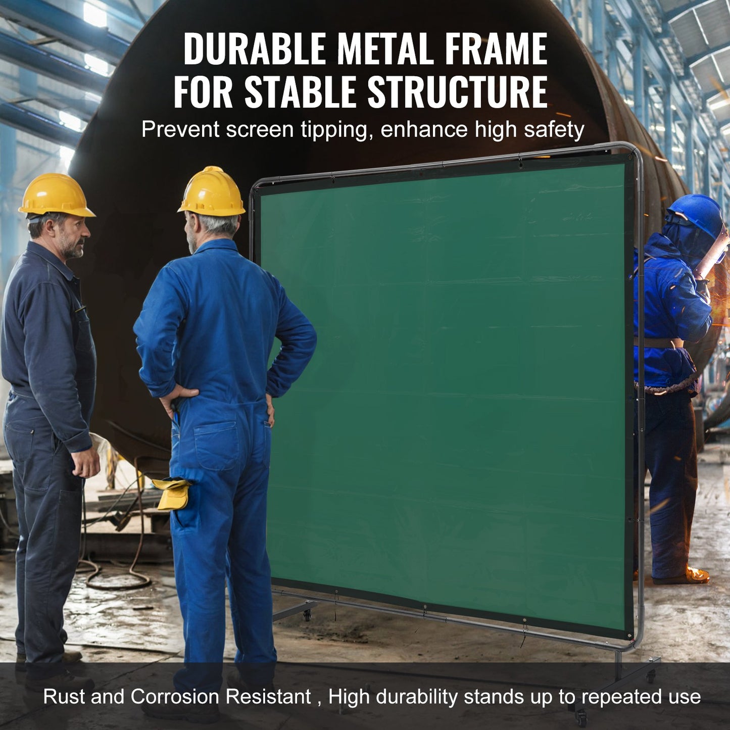 VEVOR Welding Screen with Frame 6' x 6' Welding Curtain Screen on 4 Wheels Green