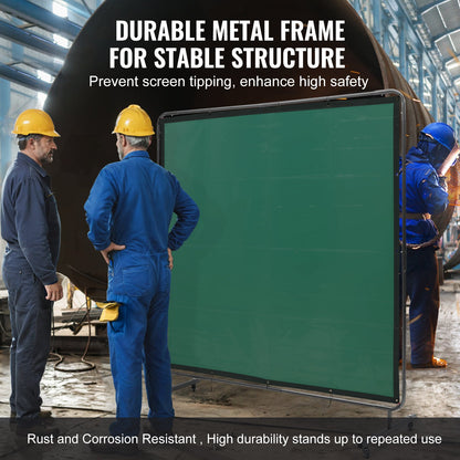 VEVOR Welding Screen with Frame 6' x 6' Welding Curtain Screen on 4 Wheels Green