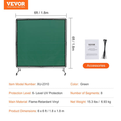 Portable 1.8m x 1.8m Green Welding Screen with Frame and Wheels, UV Protection