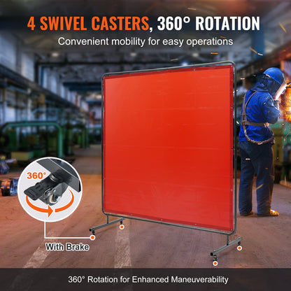 VEVOR Welding Screen with Frame 6' x 6' Welding Curtain Screen on 4 Wheels Red
