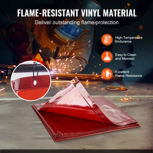 Flame-Resistant 1.8 x 1.8 m Welding Screen with Frame & Wheels - Red