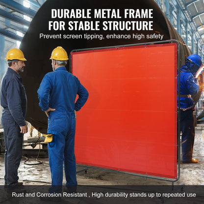 Flame-Resistant 1.8 x 1.8 m Welding Screen with Frame & Wheels - Red