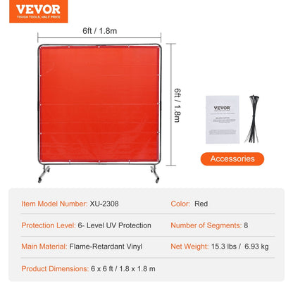 Flame-Resistant 1.8 x 1.8 m Welding Screen with Frame & Wheels - Red