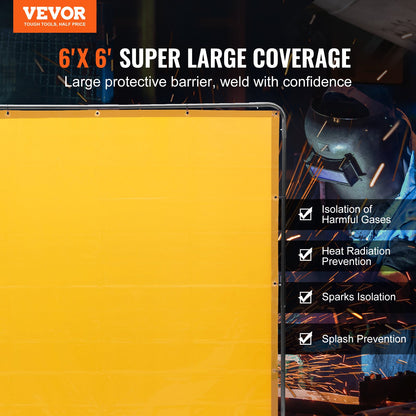 VEVOR Welding Screen with Frame 6'x6' Welding Curtain Screen on 4 Wheels Yellow