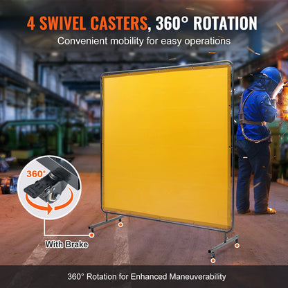 VEVOR Welding Screen with Frame 6'x6' Welding Curtain Screen on 4 Wheels Yellow