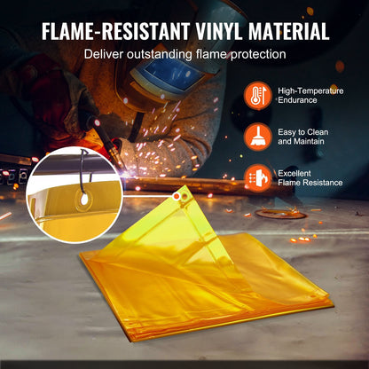 Yellow Welding Curtain Screen with Frame on Wheels, 1.8 x 1.8 m, Flame-Resistant